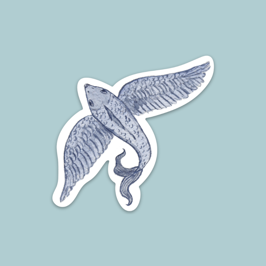 Dusty Blue flying fish vinyl sticker.