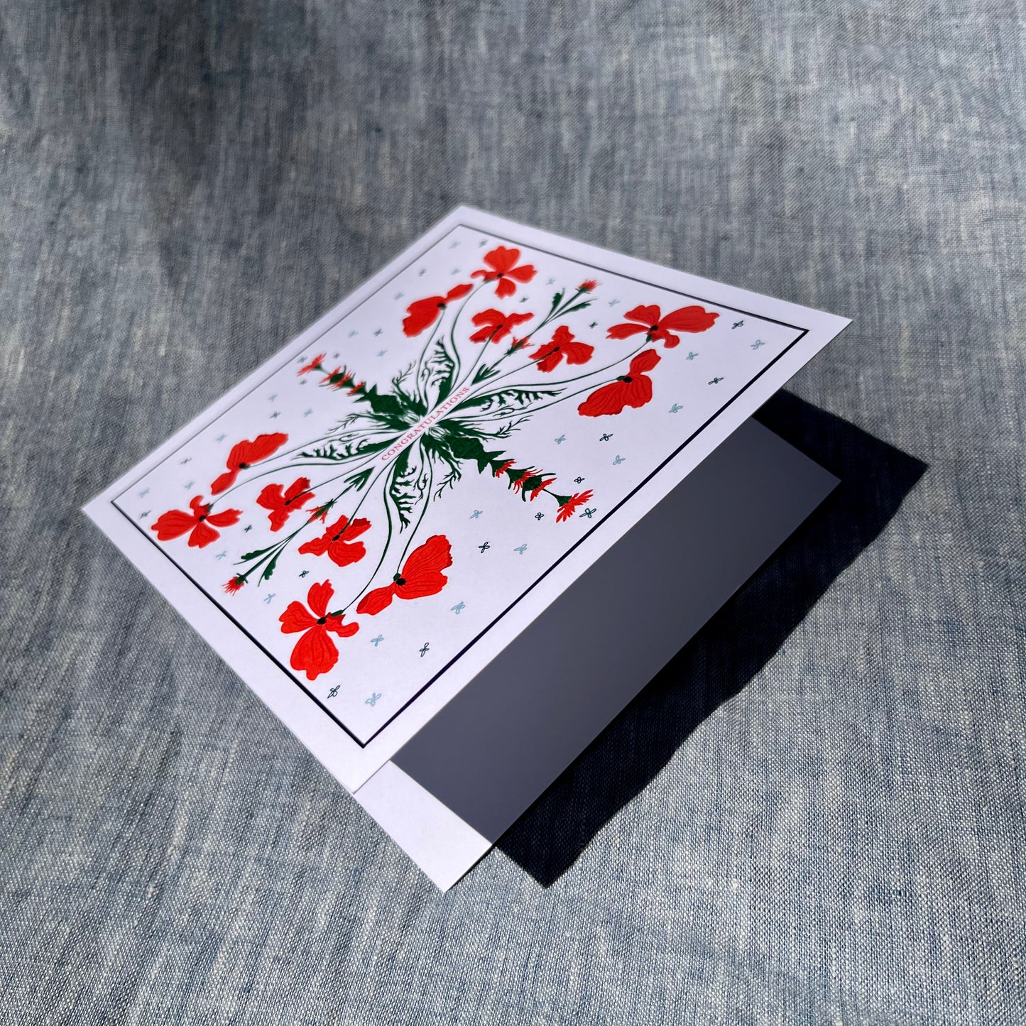 Congratulations hand painted poppy greeting card.