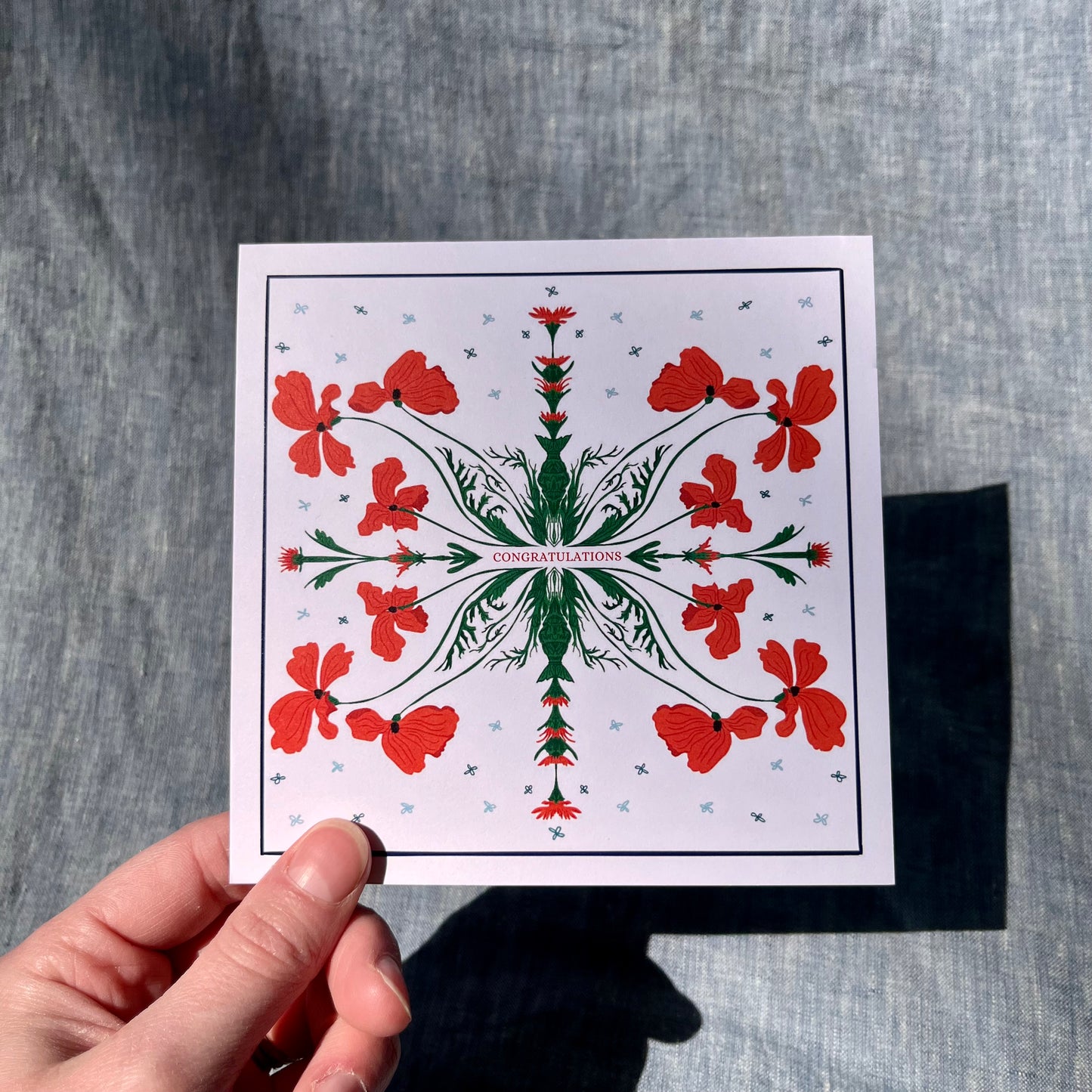 Congratulations hand painted poppy greeting card.