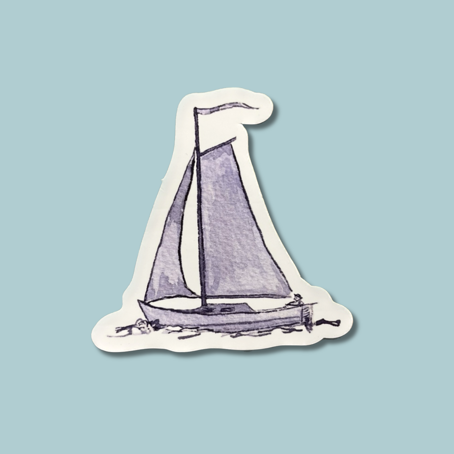 Dusty Blue sail boat sticker hand painted watercolor on waterproof vinyl.