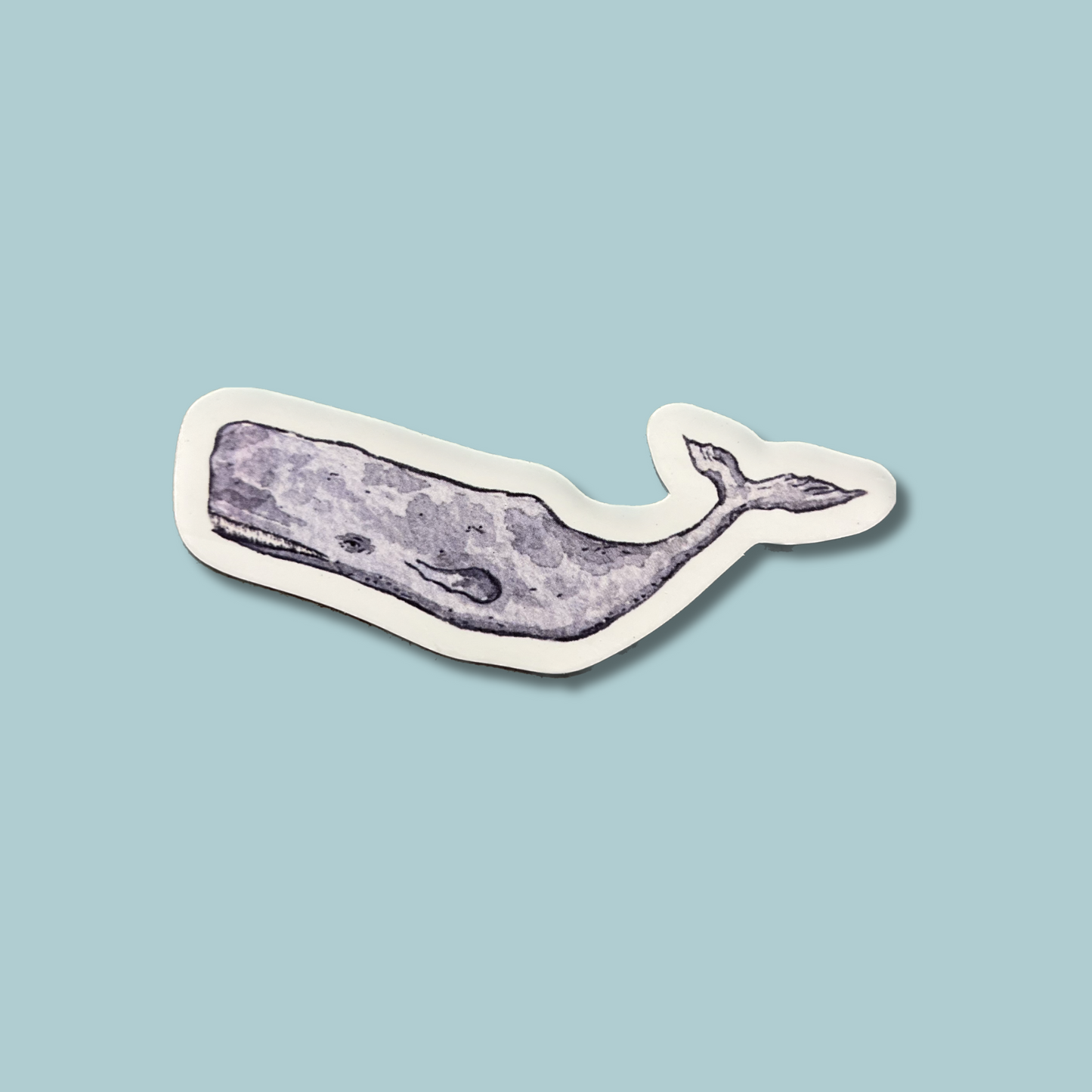 Dusty Blue whale sticker hand painted watercolor on waterproof vinyl.