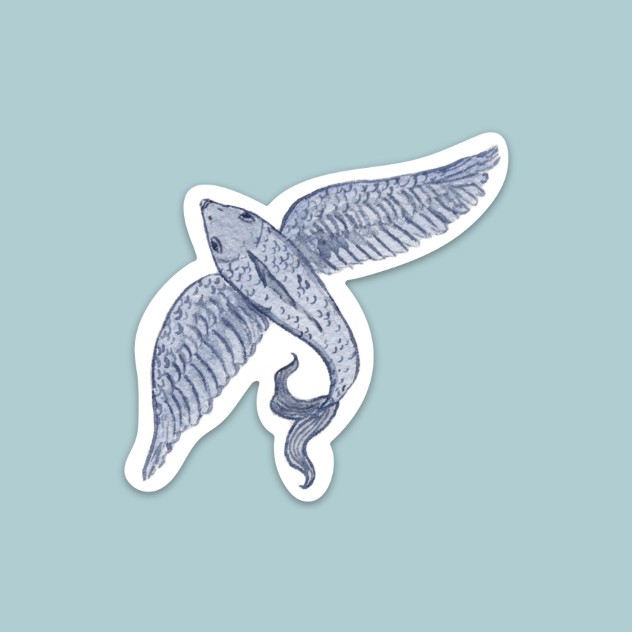 Dusty Blue flying fish vinyl sticker. 