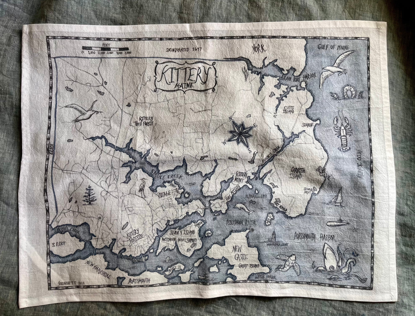 Kittery Map Tea Towel