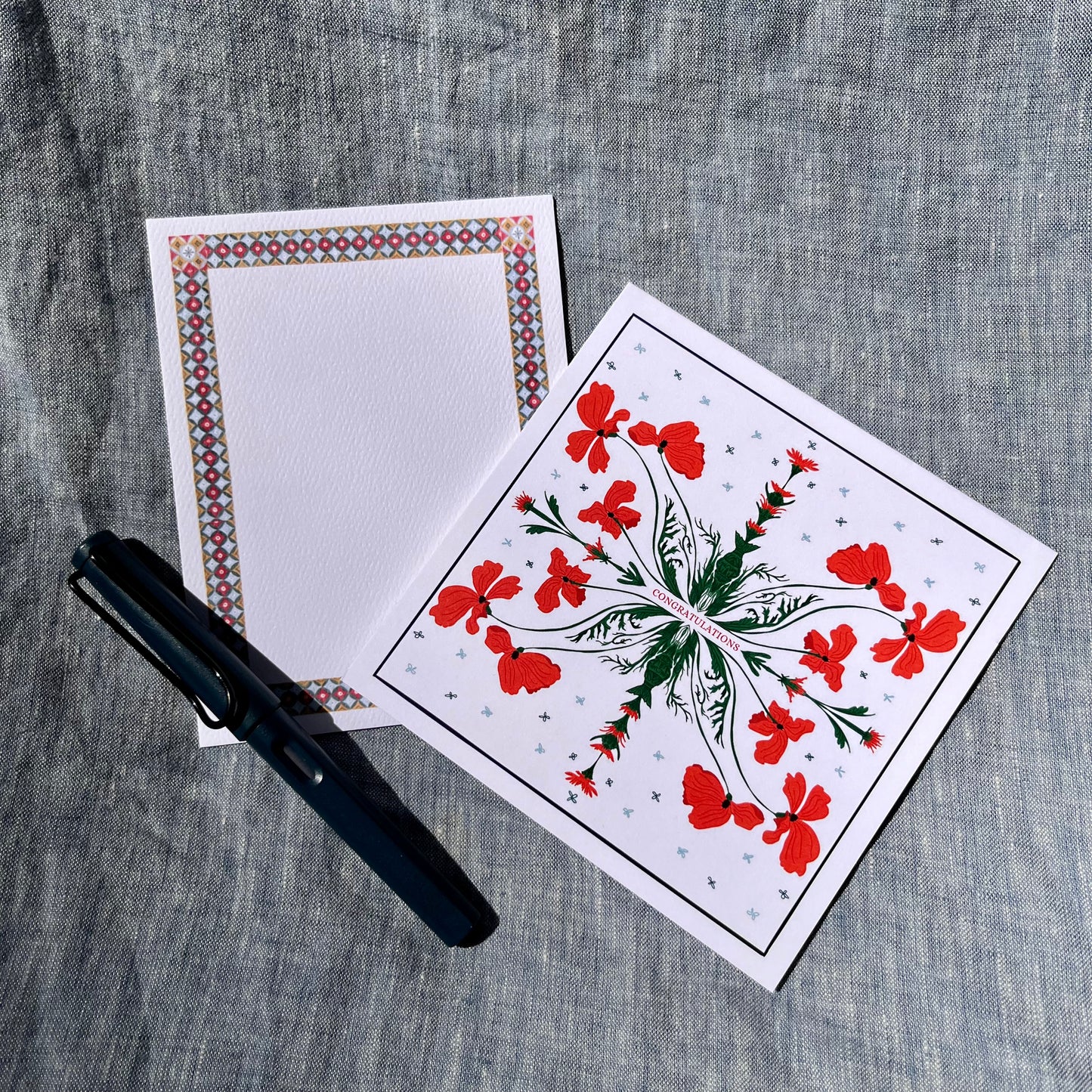 Congratulations hand painted poppy greeting card. 