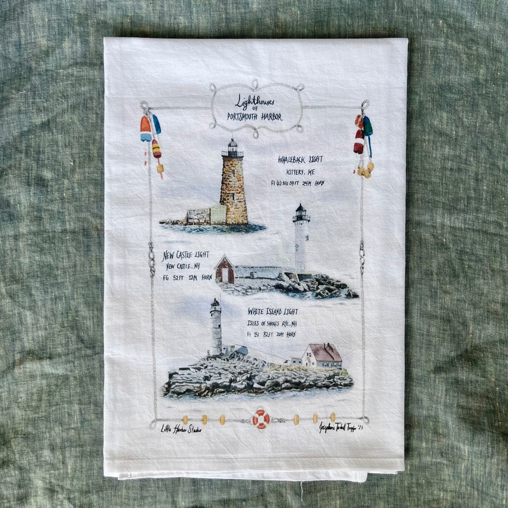 Original watercolor paintings of the three lighthouses located in Portsmouth Harbor, on the Piscataqua River between New Hampshire and Maine.