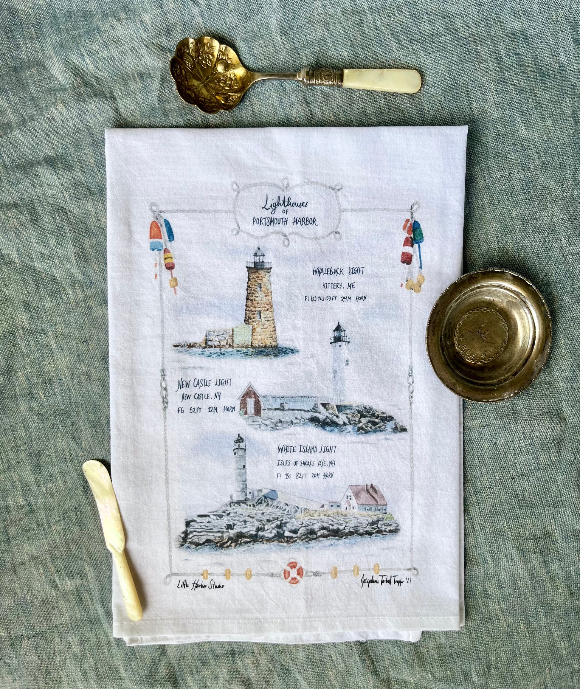 Original watercolor paintings of the three lighthouses located in Portsmouth Harbor, on the Piscataqua River between New Hampshire and Maine.