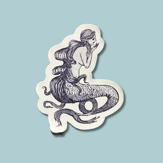 Dusty blue mermaid sticker hand painted on waterproof vinyl.