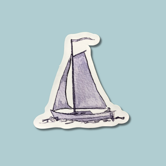 Dusty Blue sail boat sticker hand painted watercolor on waterproof vinyl. 