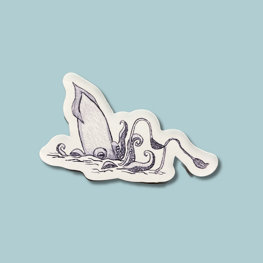 Dusty Blue giant squid hand painted vinyl sticker.