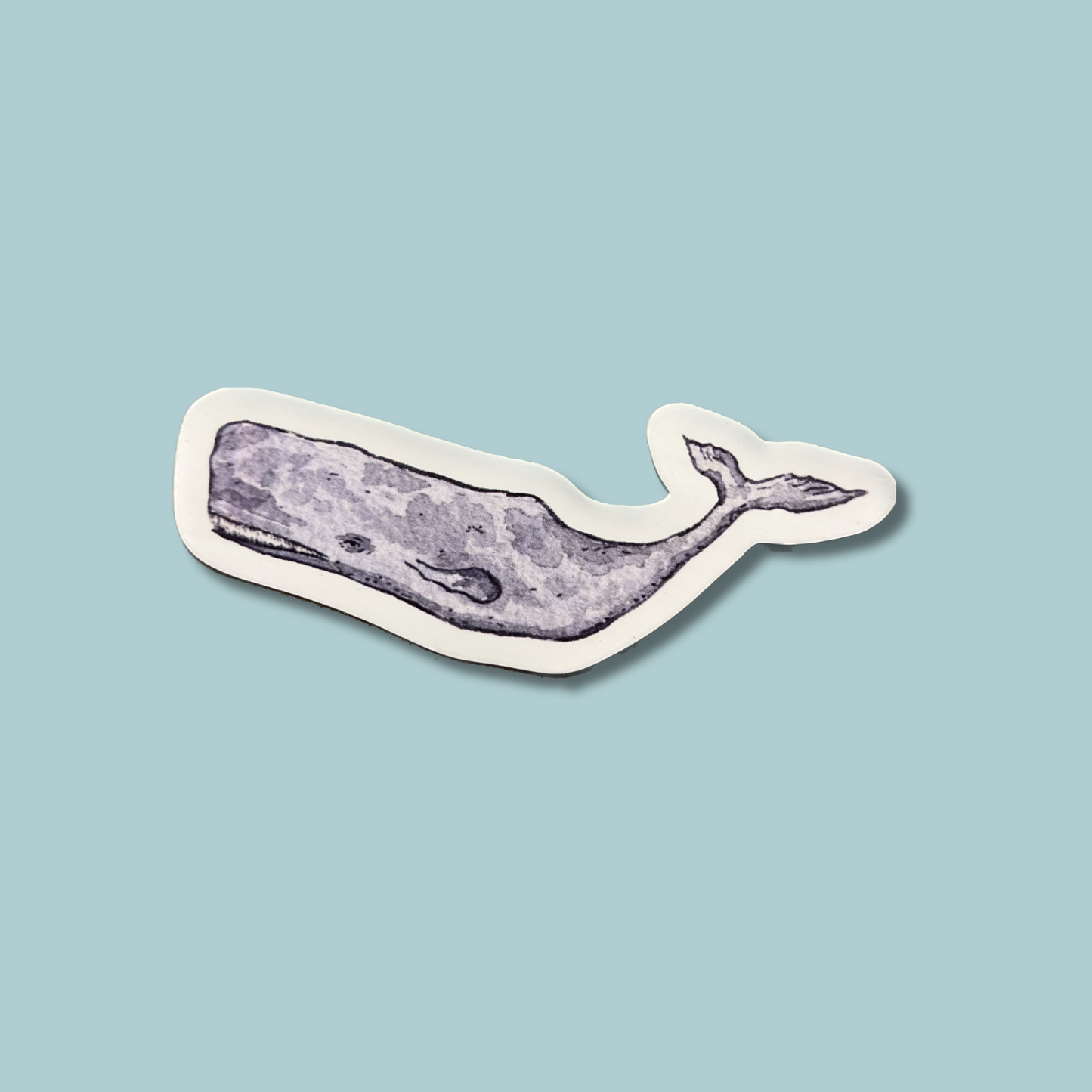 Dusty Blue whale sticker hand painted watercolor on waterproof vinyl. 